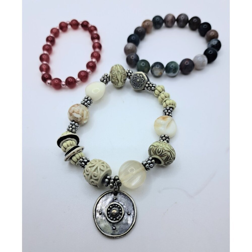 Lot of 3‎ Vintage Bead Stretch Bracelets Multicolor Ladies Women's